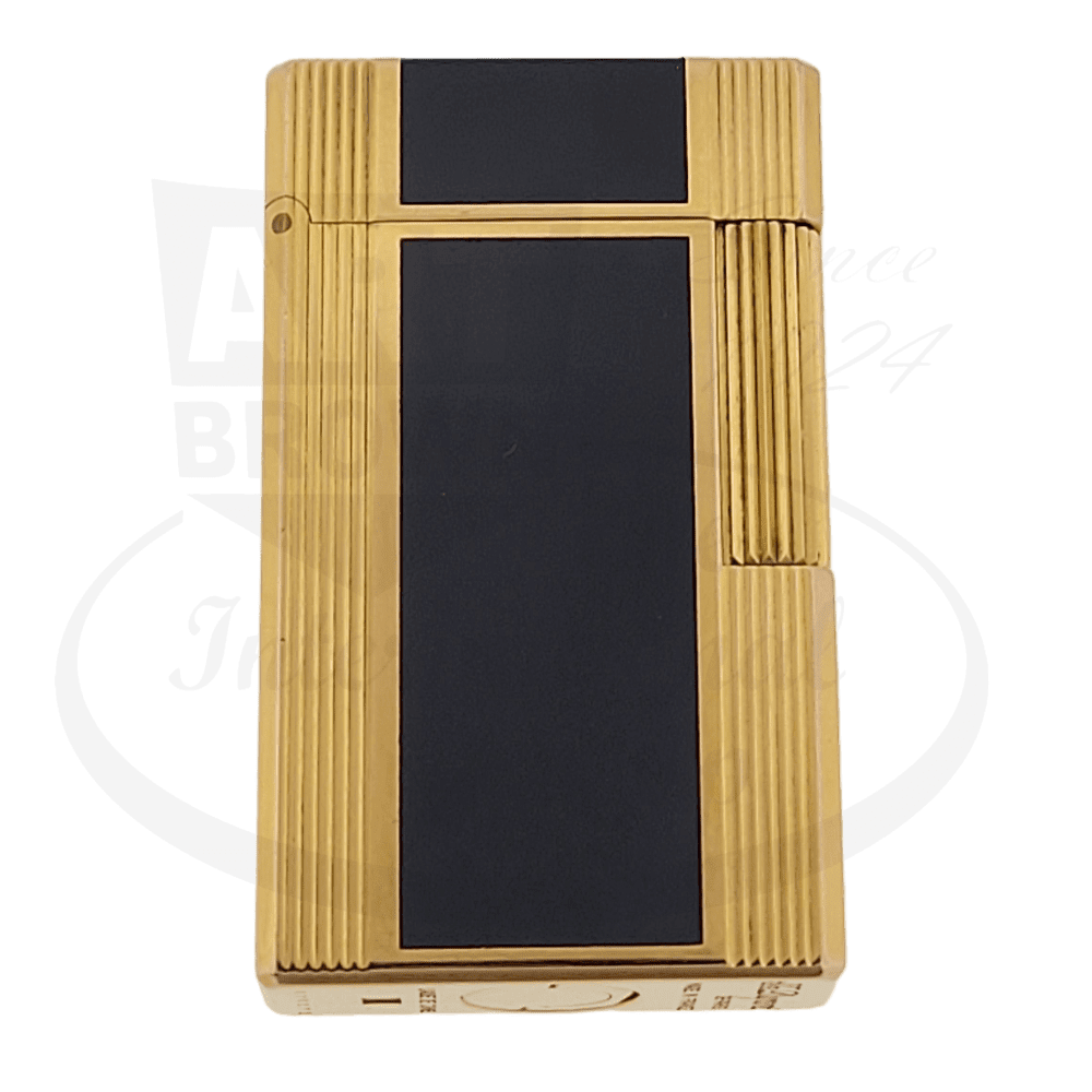 Preowned Vintage S.T. Dupont Ligne 1 Tall Black Lacquer & Gold Lighter, 014600